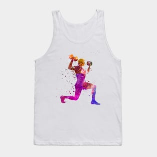 Man exercising weight training workout fitnes in watercolor Tank Top